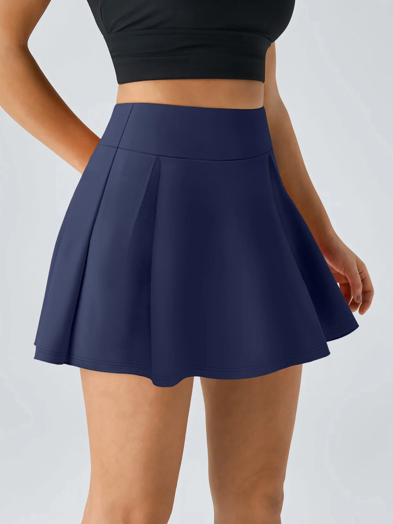 Women's retro solid color wide leg skort high waisted with a drapey feel 90s Hong Kong style casual and figure flattering 2