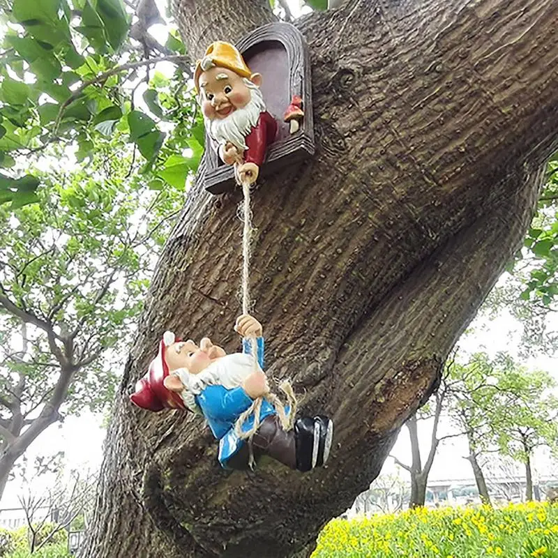 

Climbing Gnomes Tree Decor Versatile Resin Figurine Elf Ornament Durable Gnomes Tree Hugger Sturdy Climbing Dwarf Garden Decor