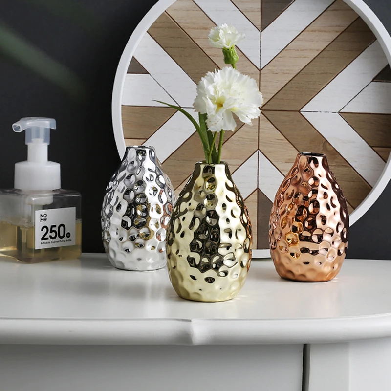 Luxury Rose Gold Silver Plated Ceramic Vases Small Nordic Flower