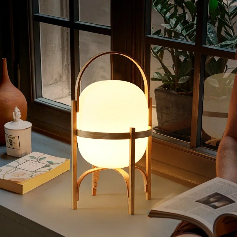 Janpanese E27 Wood Standing Lamp Modern Simple Art Tabletop Lighting For Living Room Study Bedroom Portable Wooden Table Lamp