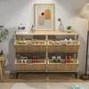 Fluted Shoe Storage Cabinet for Entryway Modern Shoe Rack Cabinet with 4 Flip Drawers Tipping Shoe Cabinet Wooden 4