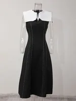 فستان سهرة نسائي بدون أكمام ، خطوط براقة ، ألوان متباينة ، ياقة ، خصر ، أنيق ، موضة جديدة ، ربيع ، أو ، 13DB3318 1