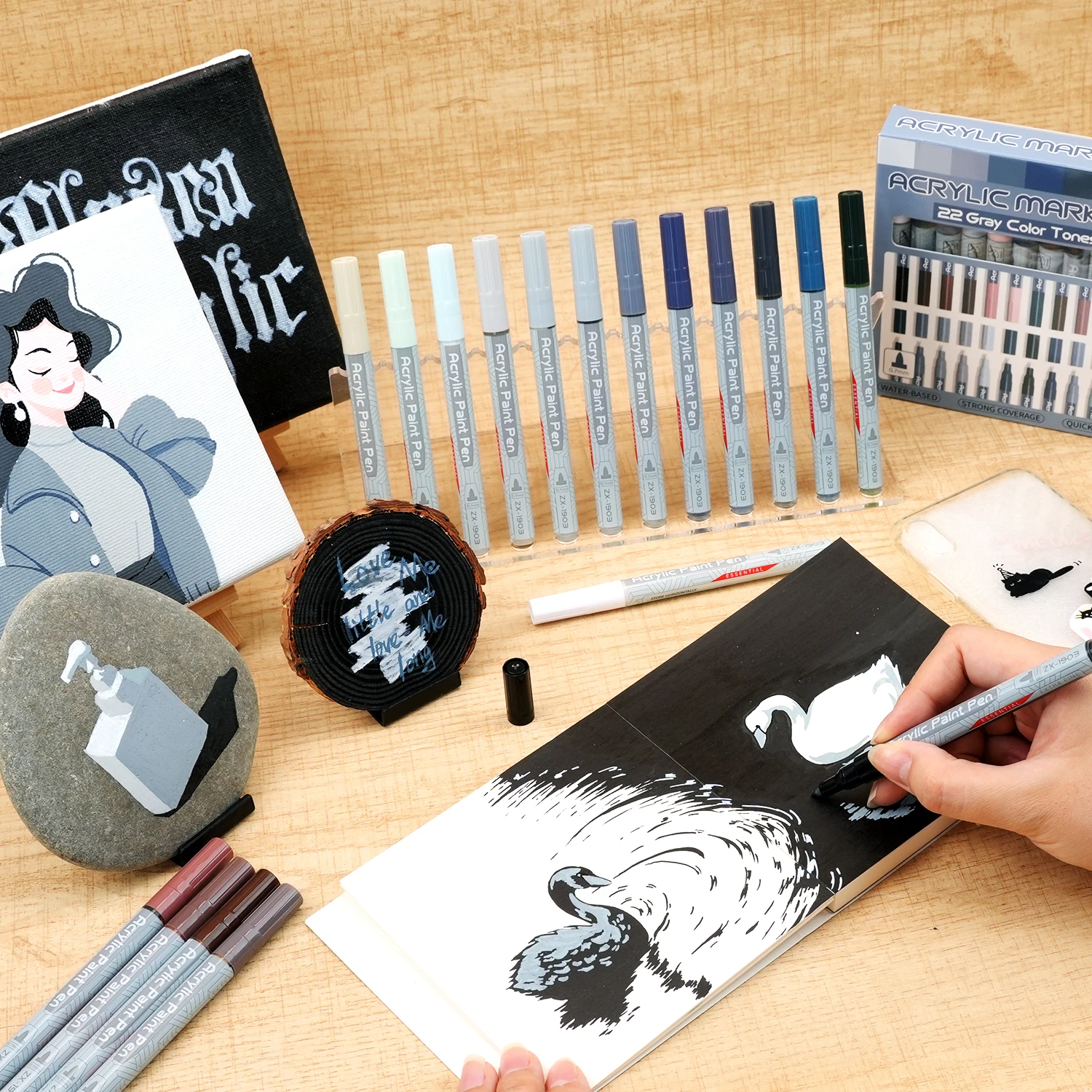 Acrylic Paint Pens - 22-Color Assorted Gray and Skin Tones Set with Extra Fine Tip