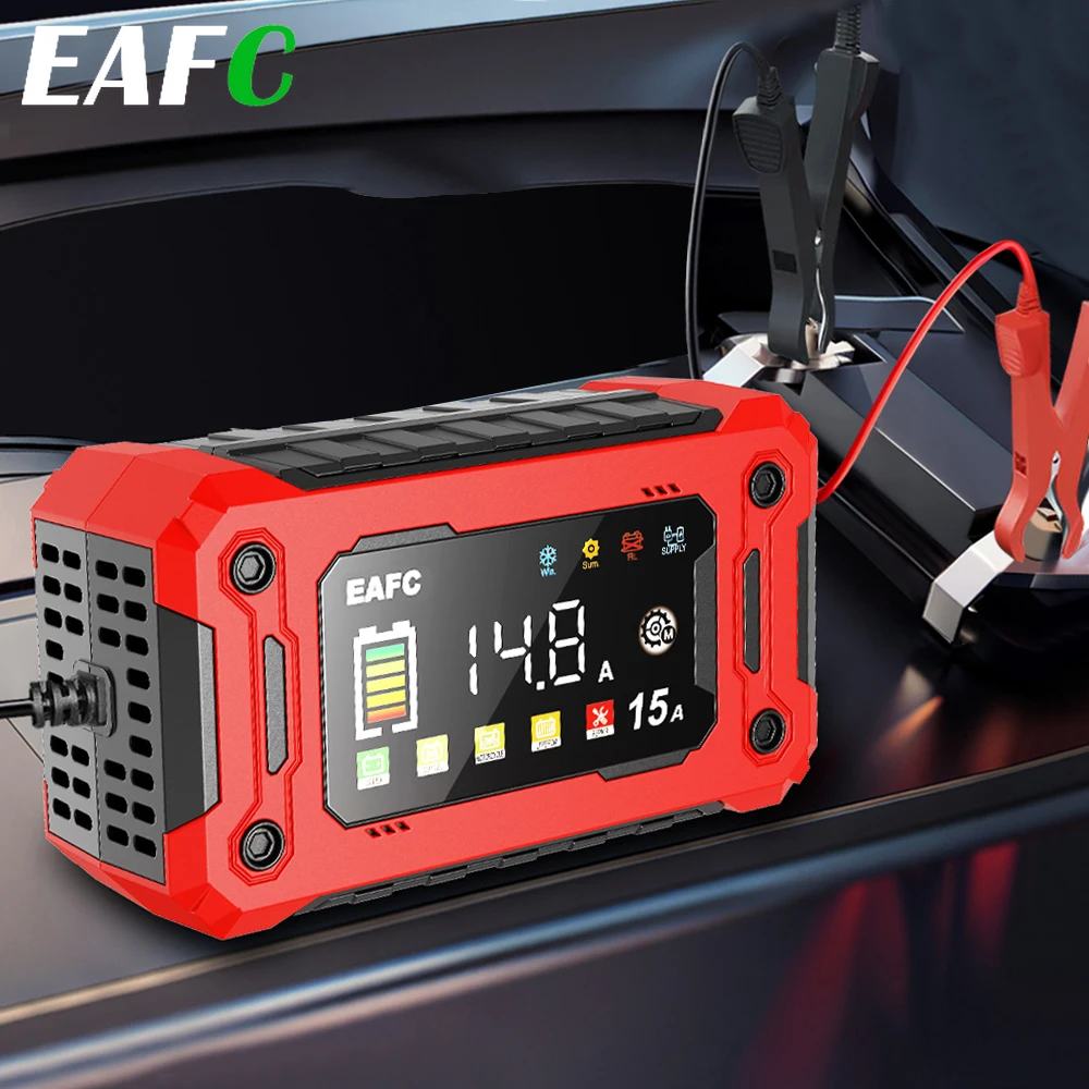 Chargeur de batterie de voiture 12V 8A /12V 15A |   Réparation d'impulsions à une touche et démarrage automatique |   Chargeur rapide tout-en-un pour voiture, moto, camion