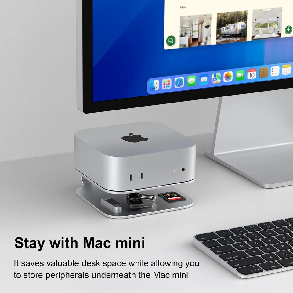 Base De Madera Para Mac Mini M4 - Soporte Con Filtro De Polvo E Interruptor De Encendido Externo