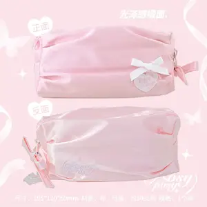 Pink Blue Light and Thin Pencil Case Large Capacity Ballet Style Satin Soft  Bow Handle Girls Pencil Case Stationery Storage Bag - AliExpress