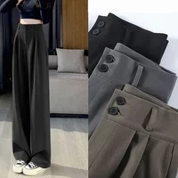 2025 Female High Waisted Wide Leg Pants Spring Women Concise Fashion Suit Trousers Lady Chic Korean Designer Solid Color Slacks