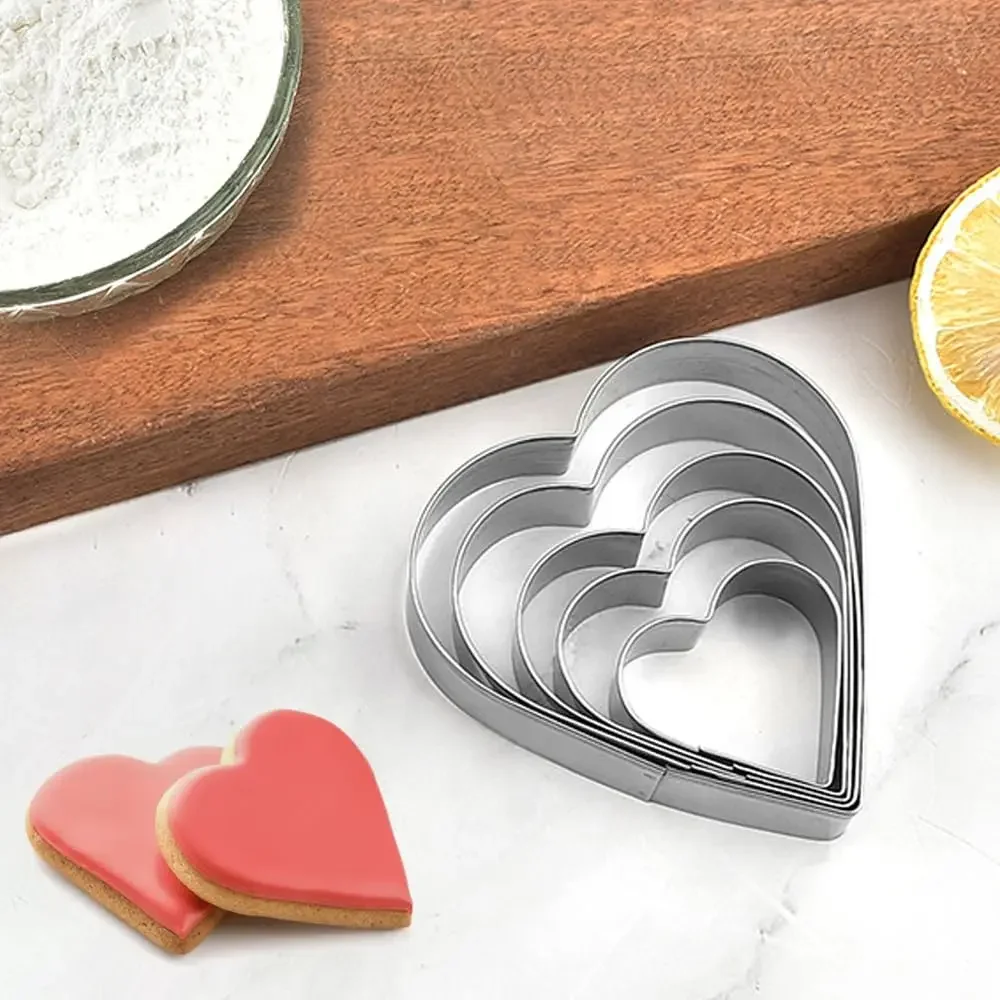 Heart Cookie Cutter Set of 5 Valentine's Day Heart Shape Cake Mould Stainless Steel Shape Cookie Mould Set cookie cutter cookie mould