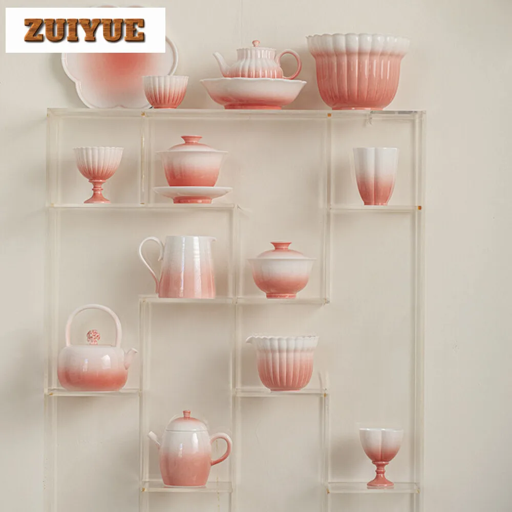 140ml Gradient Watermelon Red Gaiwan Household Sancai Tea Tureen Ancient Tea Maker Cover Bowl Teaset Accessories Decoration Gift