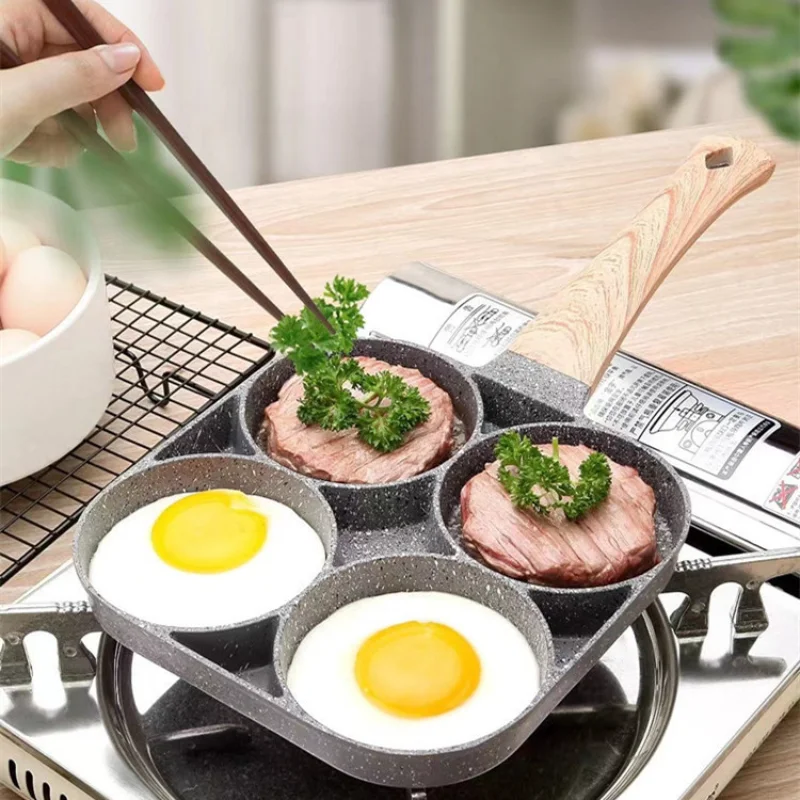 Divided Grill Frying Pan, Omelet Pan, 4 Holes Egg Steak Pot, Egg Cooker Pan