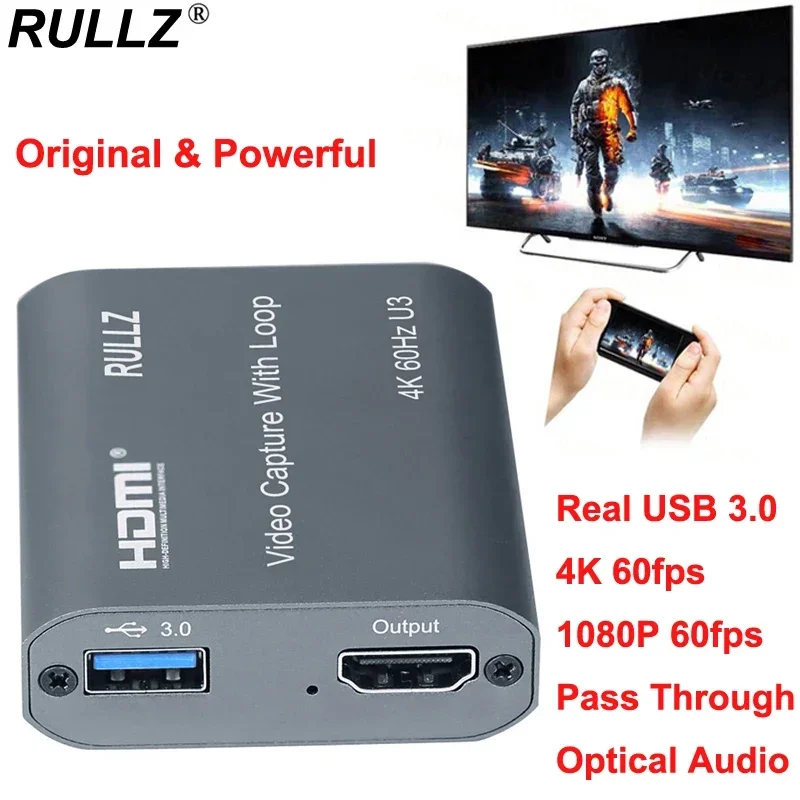 4K Video Capture Card USB 3.0 - Mit Loop Out Für Streaming, Gaming & Live-Meetings