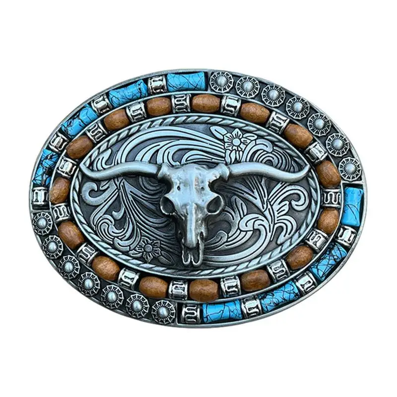 

Mens Western Belt Buckle Engraved Cowboy Vintage Western Buckles Long Horn Bull Pattern Belt Buckle Fashionable And Wear