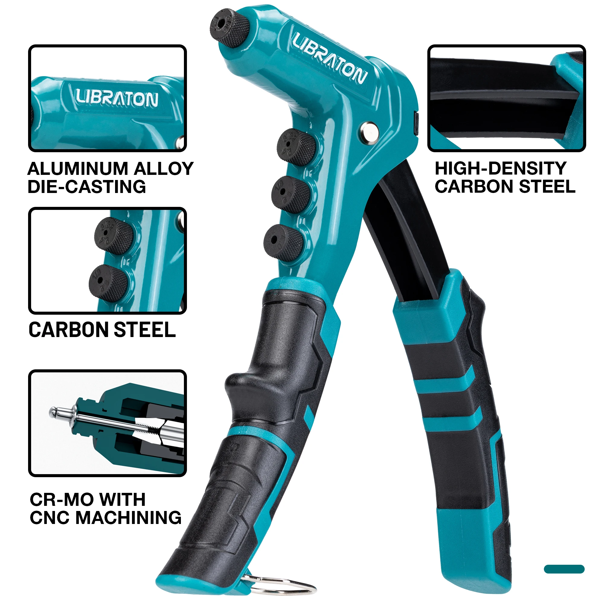 One-Handed Rivet Gun Professional Hand Riveter Pop Rivet Gun Set for Metal Manual Tool 200-3/32" 1/8" 5/32" 3/16" rivet gun