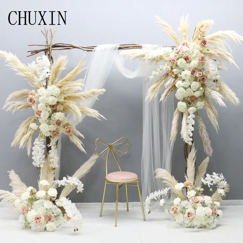 Hoja de hierba Pampas Natural, orquídea Artificial, arco de boda, arreglo Floral, telón fondo, decoración de fila de flores artificiales y secas| - AliExpress