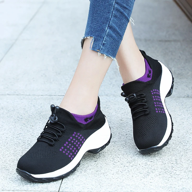 35-42 Platform Women's Running Shoes Breathable Women Sneakers Outdoor Female Casual Shoes Elastic Band Vulcanized