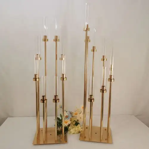 4/5/10pcs 8 Heads Metal Candelabra Candle Holders Road Lead Table Centerpiece Gold Candelabrum Stand Pillar Candlestick wedding - Image 2