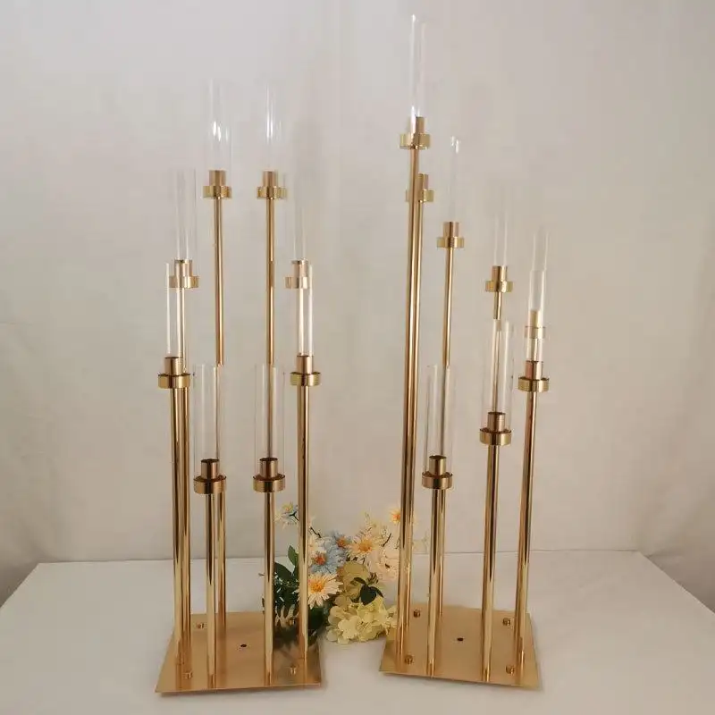 4/5/10pcs 8 Heads Metal Candelabra Candle Holders Road Lead Table Centerpiece Gold Candelabrum Stand Pillar Candlestick wedding - Image 2