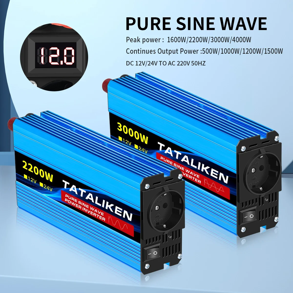 Pure Sine Wave Inverter 1600W/2200W/3000W/4000W Pure Sine Wave Inverter DC 12V/24V to AC 220V 50hz Power Inverter Charger Converter Adapter EU Socket