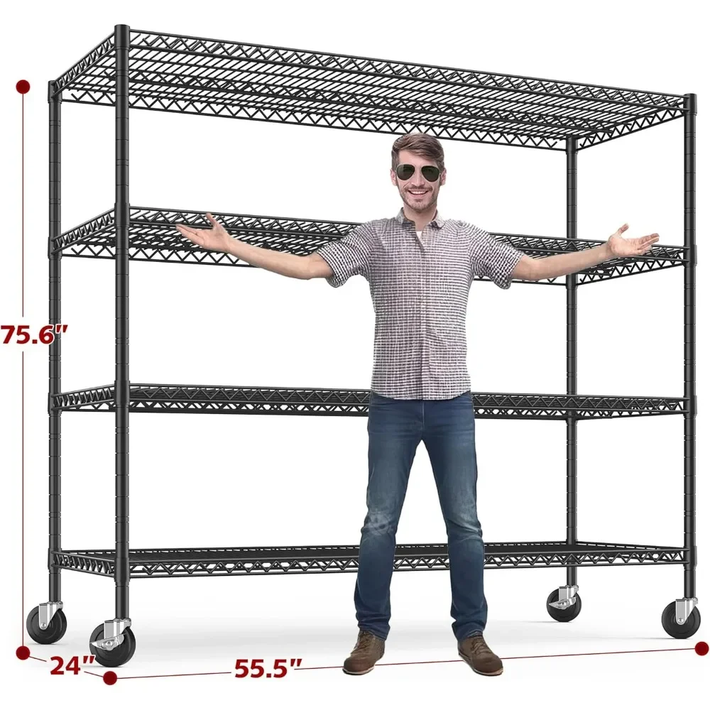 Storage Shelves 75.6" H Wire Shelving Unit with Wheels 2500LBS Heavy Duty Metal Shelves for Storage Adjustable 3