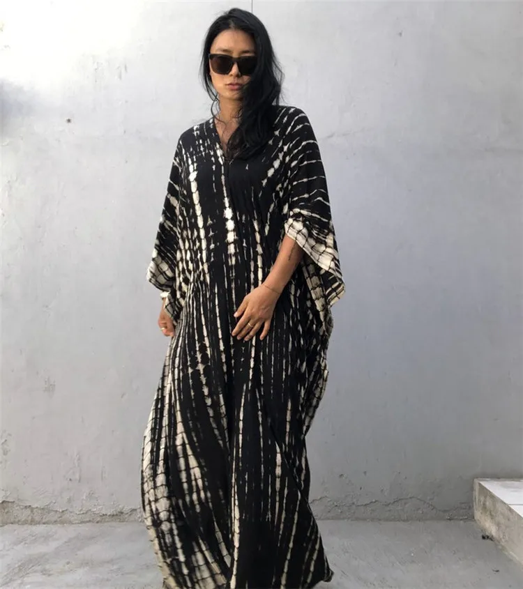 2023Summer Bohemian Striped Print Women Beach Dress Bathing Suit Cover Up Summer Tunic for Woman Beachwear Robe De Plage Kaftan