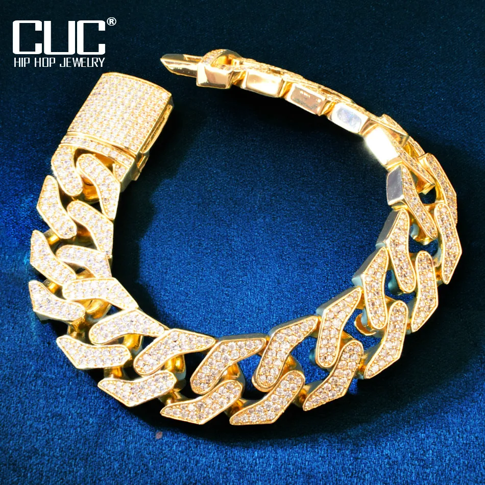 CUC 14MM Lightning Chain Men Hip Hop Necklace Chain Gold Silver Color Iced  Out CZ Zirconia Rock Link Jewelry Gift