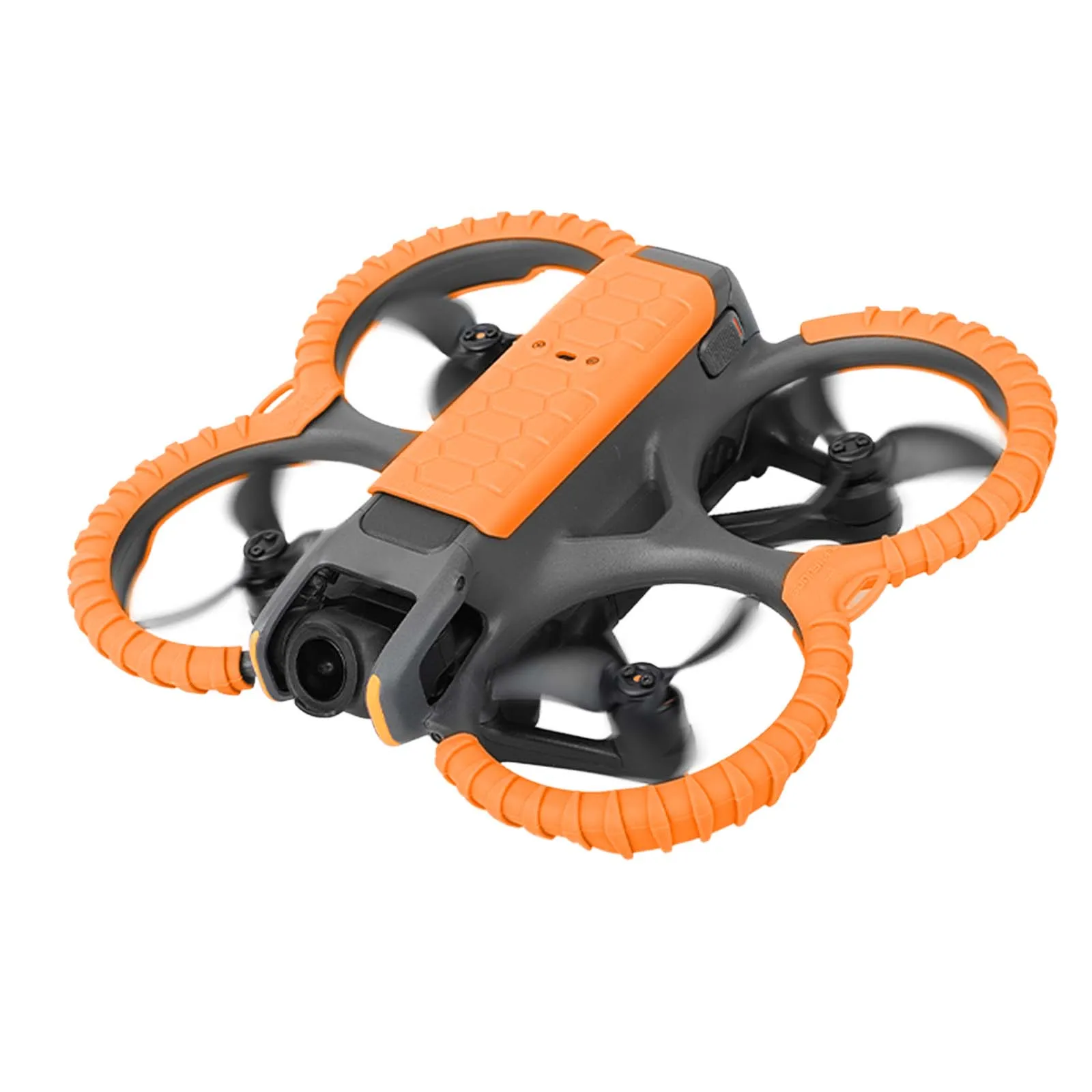 Protège-hélices DJI Mini 3 Pro montés sur drone, vue latérale avec éclairage.