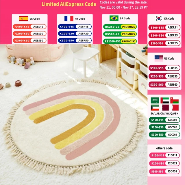 Machine Washable Tassle Carpet Round Cute Cartoon Rainbow Children Bedroom Fluffy Rug Home Decoration Creativity No Crease Mat