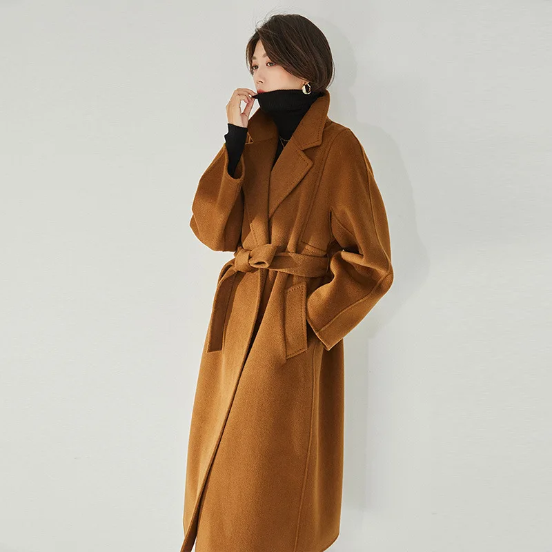 

Autumn And Winter New Double-Sided Woolen Split Lapel, Beaded Edge, Wool Long Coat Jacket For Women 11219
