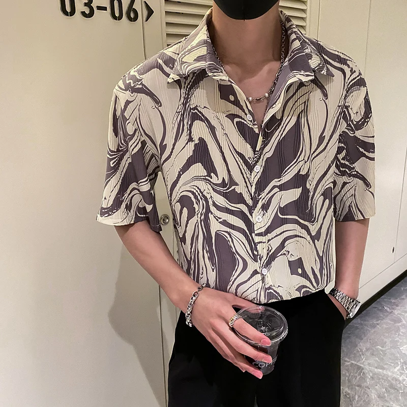 

Light Luxury Sagging Sensation Men's Shirts Summer Short Sleeve Loose Casual Shirts Fashion Social Party Streetwear Men Clothing