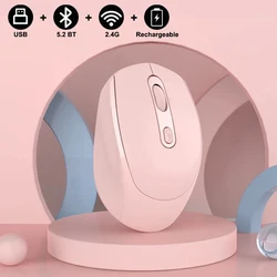 Dual Mode Rechargeable Wireless Silent Mouse - Bluetooth & 2.4G Connectivity, 1600 DPI Optical Mouse (Pink)