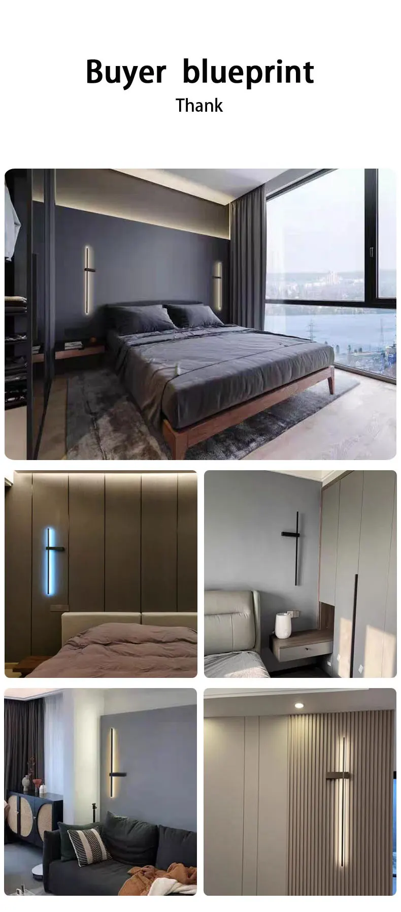 Description Picture 4 of itemLong strip wall lamp bedroom bedside lamp modern minimalist wall lamp living room TV background grille line wall lamp