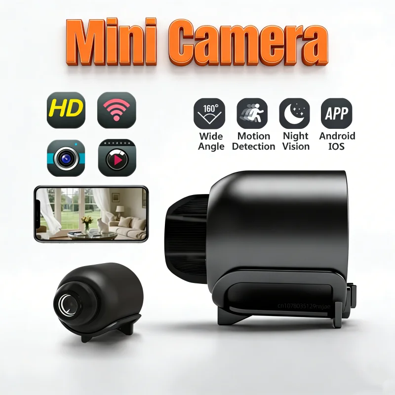 Mini Kabellose Sicherheitskamera HD 1080P 160° °   Weitwinkel-Nachtsichtkamera mit Bewegungserkennung, APP-Steuerung, tragbar für Heim- und Büroüberwachung