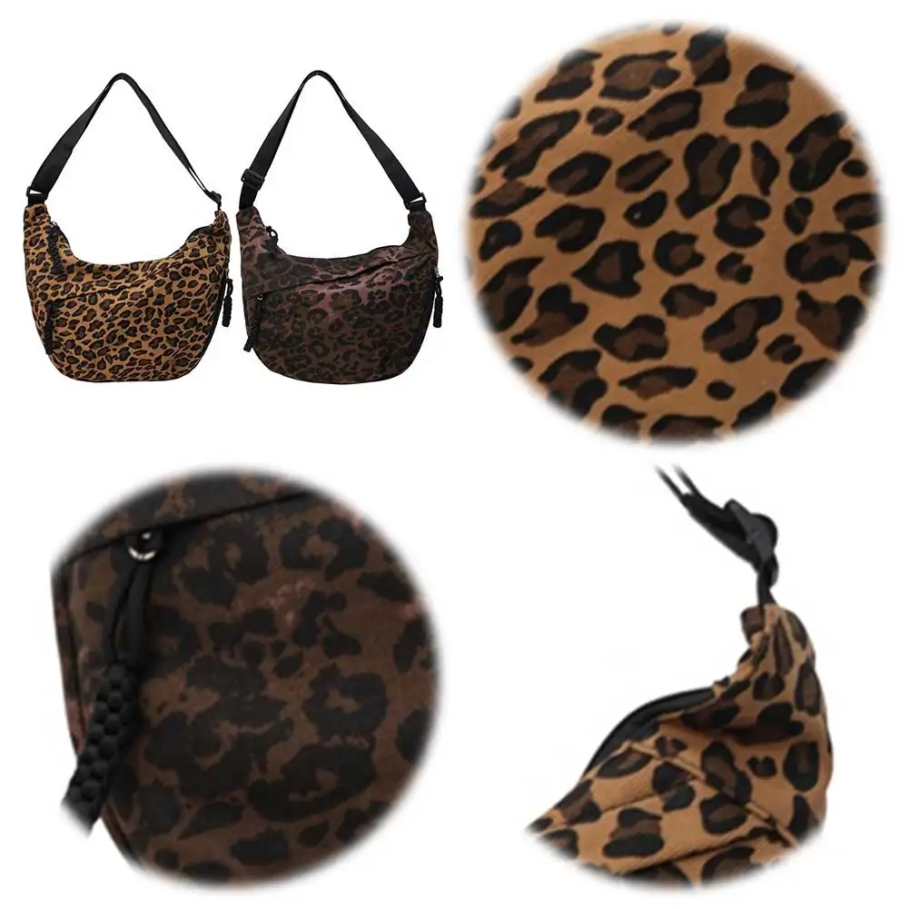 Women Fashion Shoulder Bag Large Capacity Leopard Print Crescent Crossbody Bag Adjustable Strap Half Moon Bag Outdoor Travel Bag