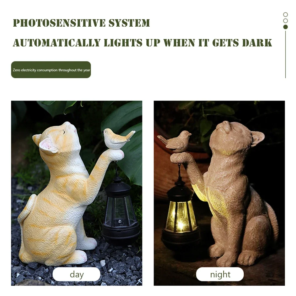 Solar Cat Lantern Garden Decor - Waterproof Outdoor Resin Statue With LED Lights