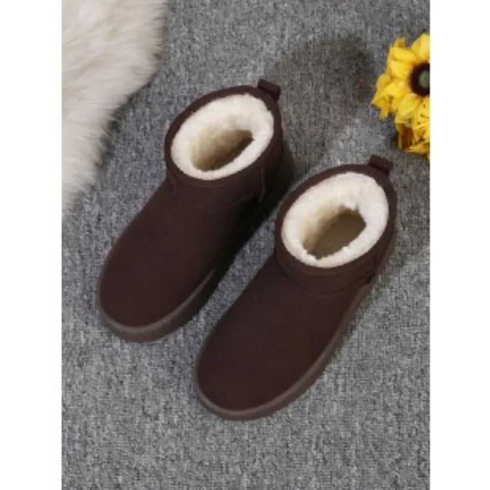 Thick Plush Platform Snow Boots Women Winter Keep Warm Fur Cotton Shoes Woman Faux Suede Slip-On Ankle Botas Padded Shoes