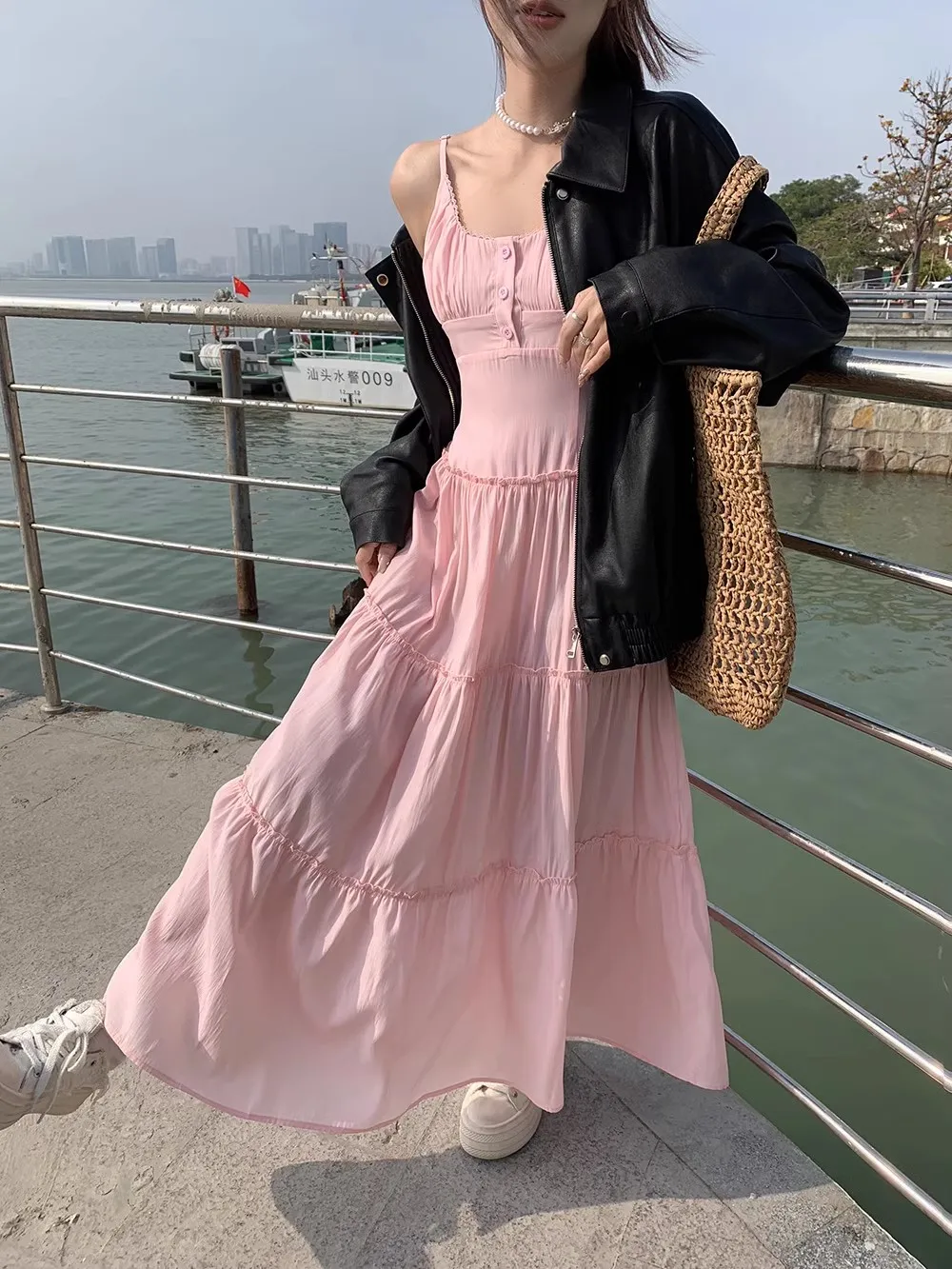 French Elegant Dresses for Women Solid Spaghetti Strap Summer New Ruffles A-line Casual Korean Chic Midi Vestidos Mujer