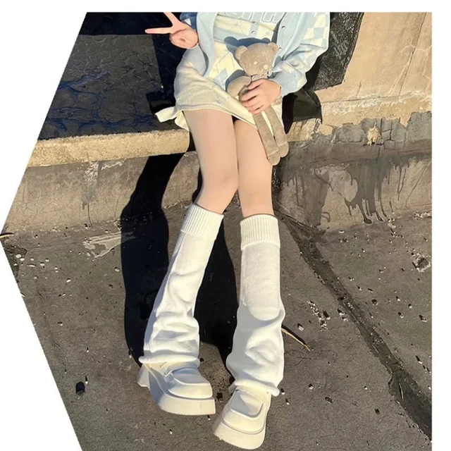 Lolita Knit Socks Women Leg Warmer Stretchy Boots Cover Leg Warmer Knitted Foot Cover Cosplay Women Autumn Winter Heap Heap Sock 3
