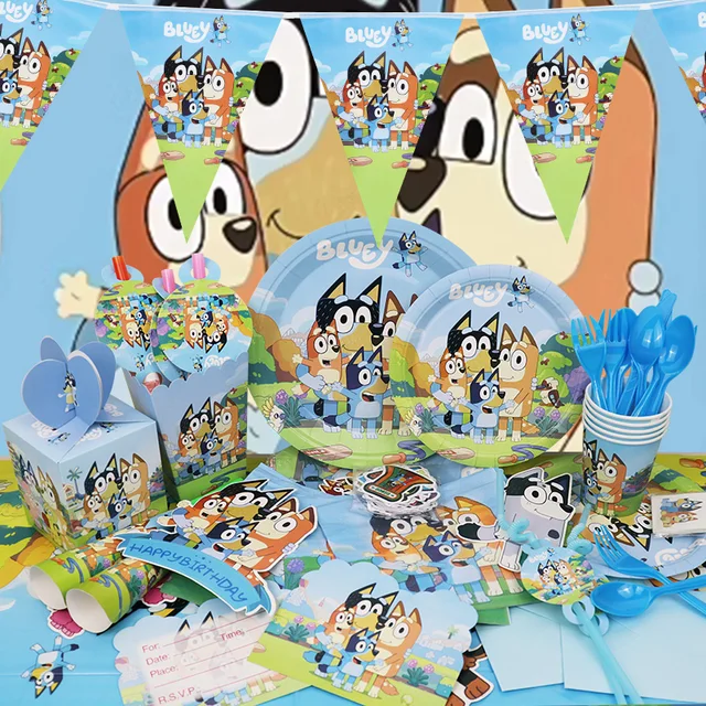 Nouveau Bluey décoration de fête d'anniversaire ballons en Latex Bingo ballon en Film d'aluminium vaisselle jetable fournitures d'événements pour enfants toile de fond 3
