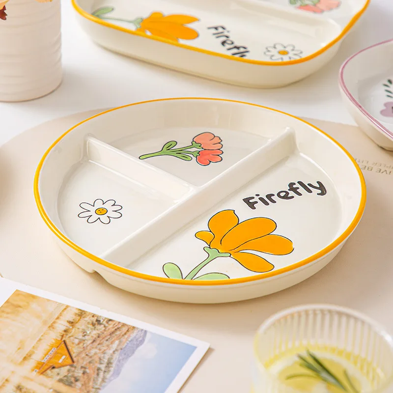Ceramic Children's Breakfast Plate, Divided Dessert Snack Serving Dish, Platter for Balanced Meal Food Separator, Appetizer Tray