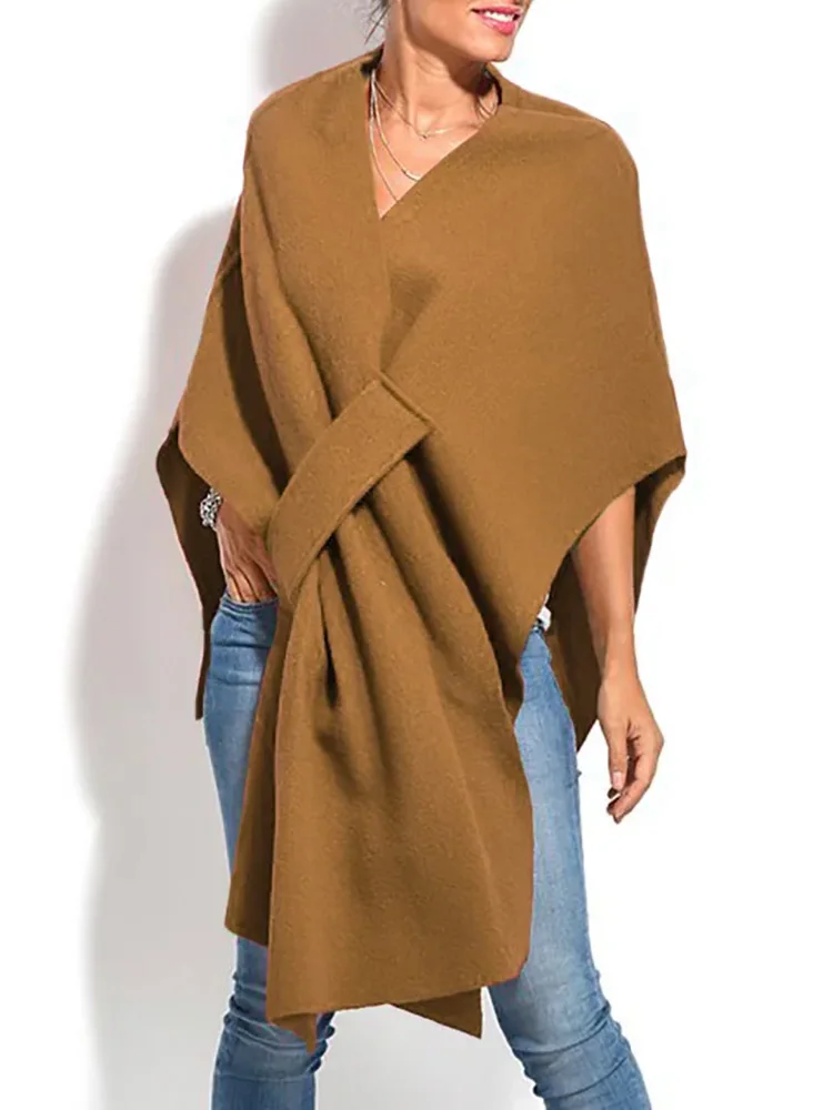 

Women Shawls Autumn Winter Solid Batwing Sleeve Fashion Holiday Loungewear Ladies Cloak Irregular Streetwear Coats Dropshipping