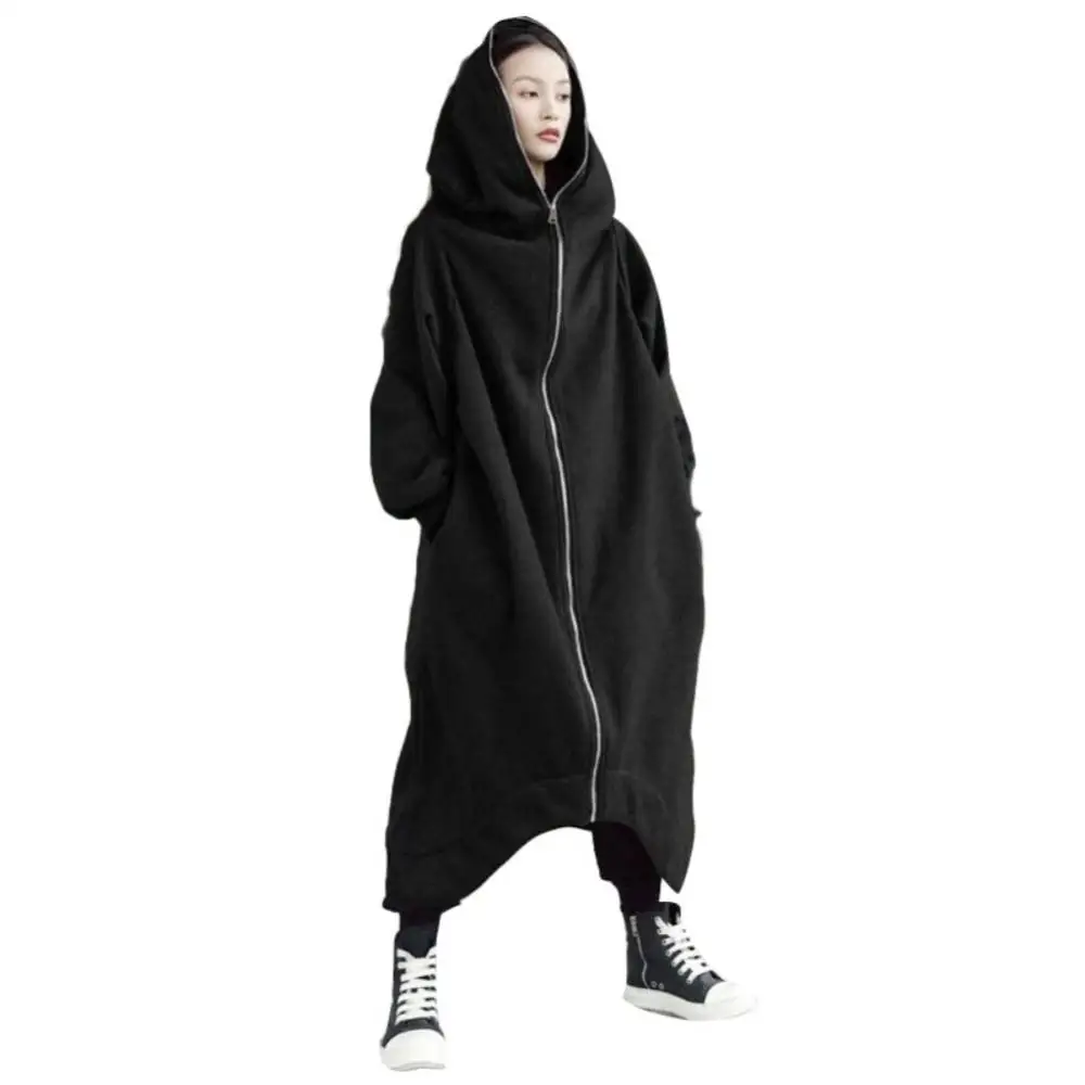 Plus Size Women Jacket Oversized Spring Hooded Long Sleeve Zipper Maxi Loose Hoodies Sweatshirt Coat Long Jacket