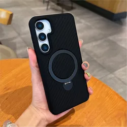 Fibre Carbon Pattern Magnetic Ring Stand Phone Case with Magsafe Compatibility - S24 Ultra (Black)