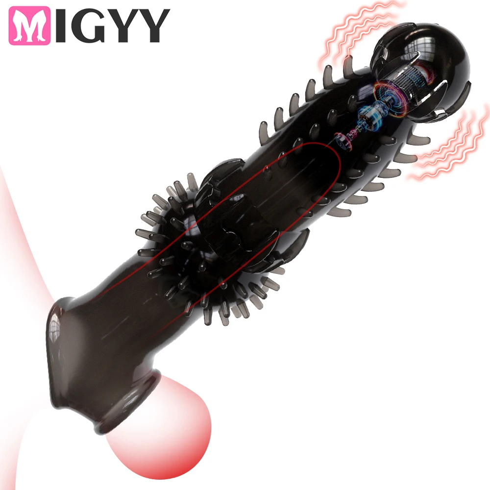 Wiederverwendbare Kondome Penis Verlängern Hülse mit Vibrator Dick Enlarger Dildo Enhancer Verzögerung Ejakulation Cock Ringe Sex Spielzeug für Männer 1