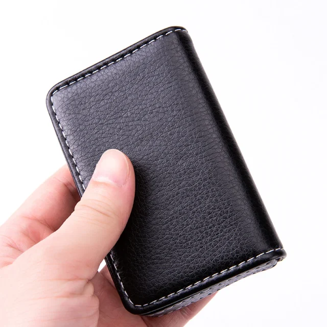 Sized Stitched PU Leather Credit Card Holder Visiting Business Card Case Wallet with Magnetic Shut for Men & Women 6