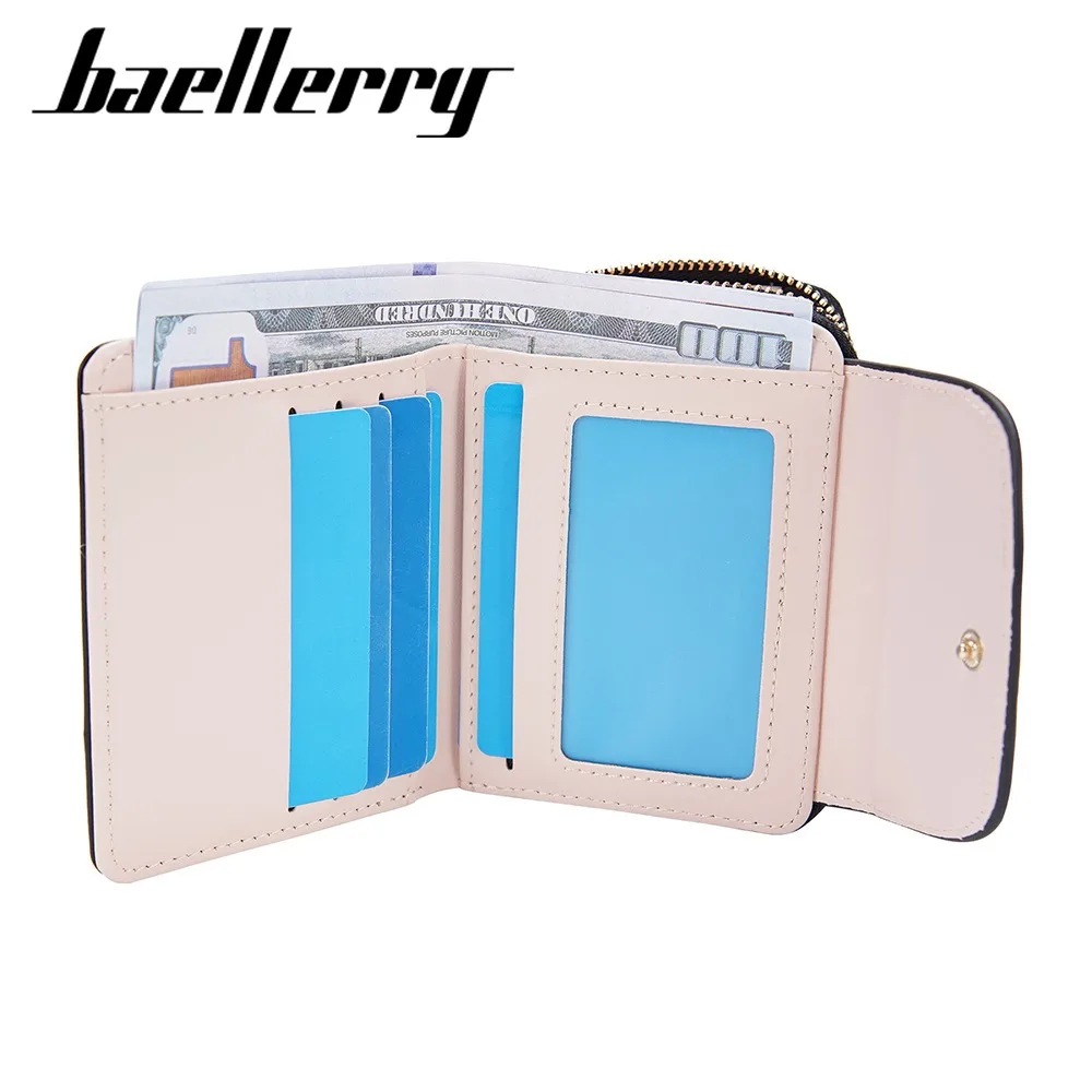 Baellerry Women's Short Wallet Coin Purse Checkered Pattern Pu Leather Slim Zip Pocket with Card Slots RFID Blocking Gift Idea