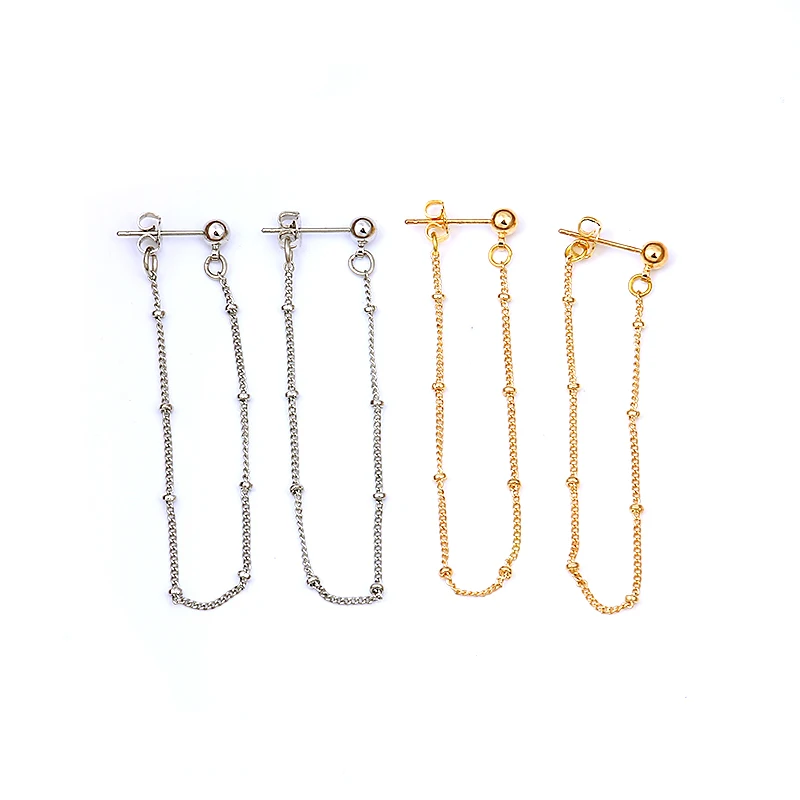 4mm Ball Tiny Beaded Chain Ear Jacket Earrings for Women Minimalist Thin Chain Earrings New Simple Ear Cuff