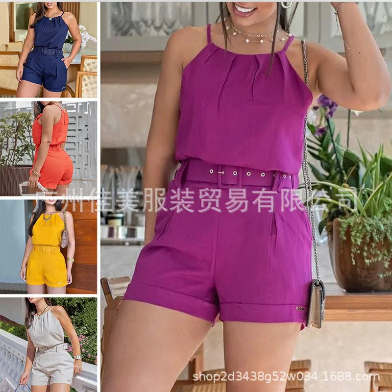 

2 Piece Set for Women Solid Color Casual Sling Crop Tops and Shorts Two Piece Sets Womens Outifits