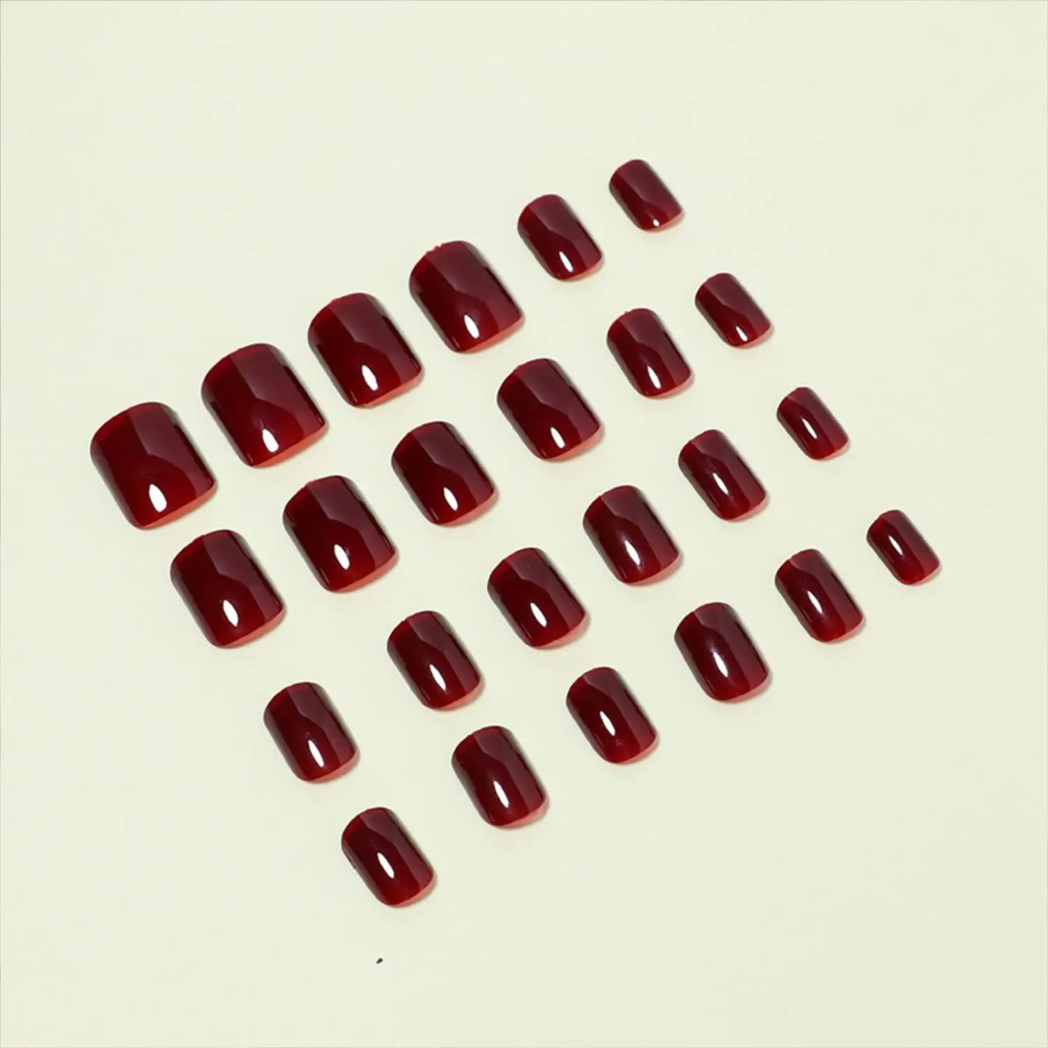 Cherry Red Short Square Press On Nails Full Cover Glossy Tips_voghion.com