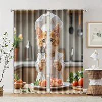 2pcs, Curtains Digital Printed Cat Chef Theme Durable Polyester (without rod) Decorations Outdoor Ldeal for Bedroom, Living 2