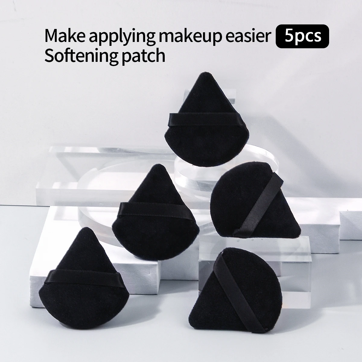 5 parçalı yumuşak yelpaze şeklinde floklu kuru ve ıslak çift amaçlı makyaj pudrası pufu, çok fonksiyonlu bir başlangıç ​​seviyesi makyaj aleti